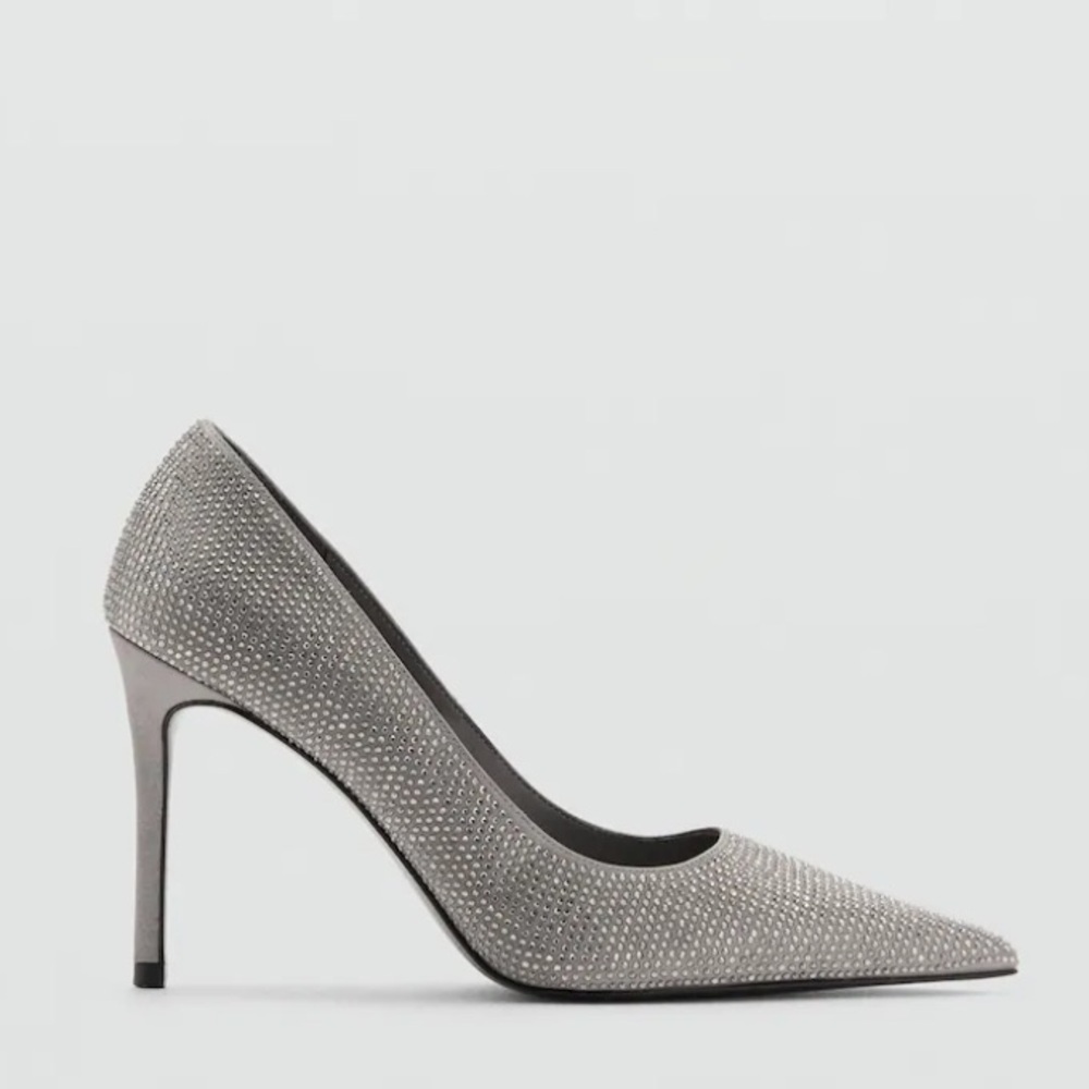 Mango Sparkling Gray/Silver Crystal Embellished Pointed-Toe Heels - EU 37 (NWT)